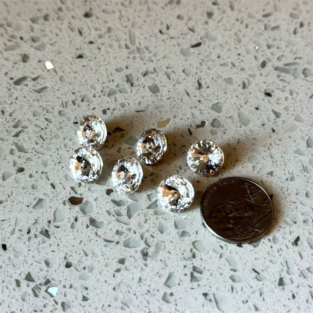 Set of 6 Vintage Clear Crystal Rhinestone Buttons Gold Tone Round Shank